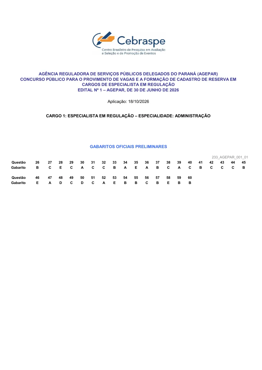 Página 2 do gabarito preliminar da banca Cebraspe