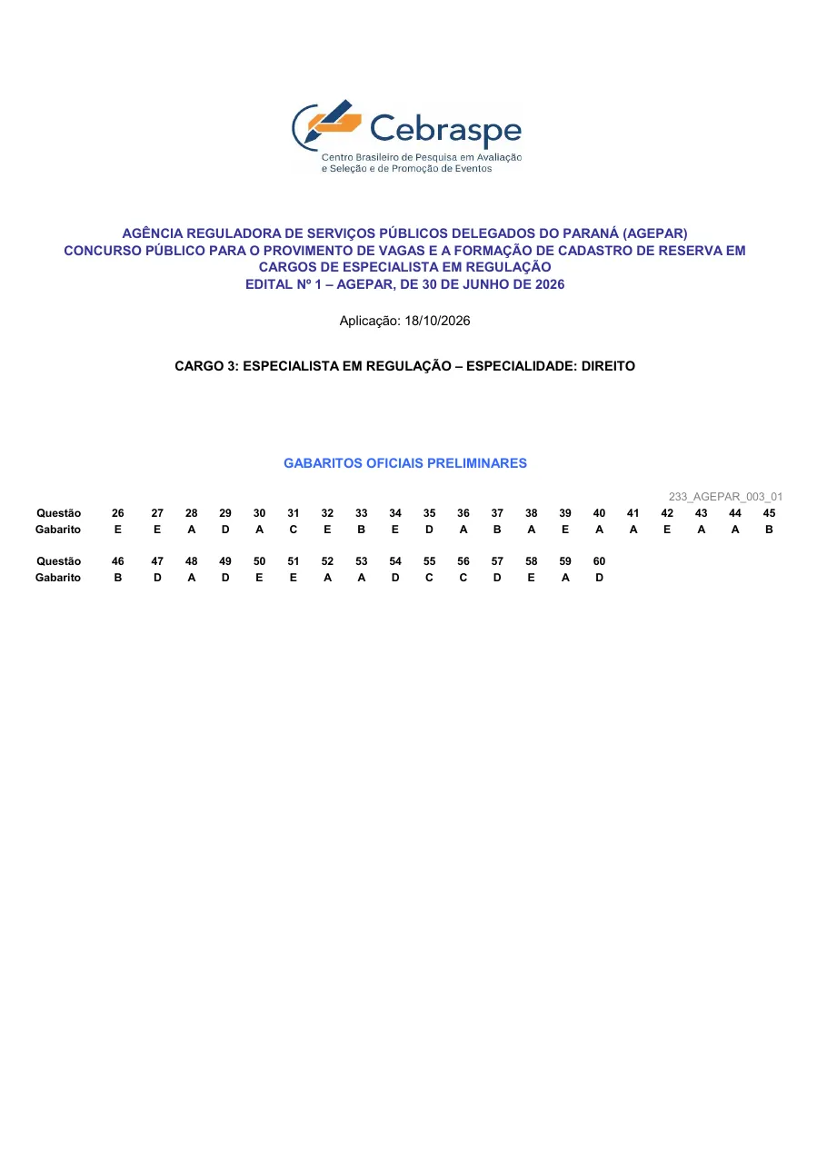 Página 4 do gabarito preliminar da banca Cebraspe