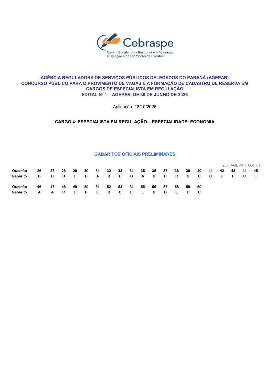 Página 5 do gabarito preliminar da banca Cebraspe