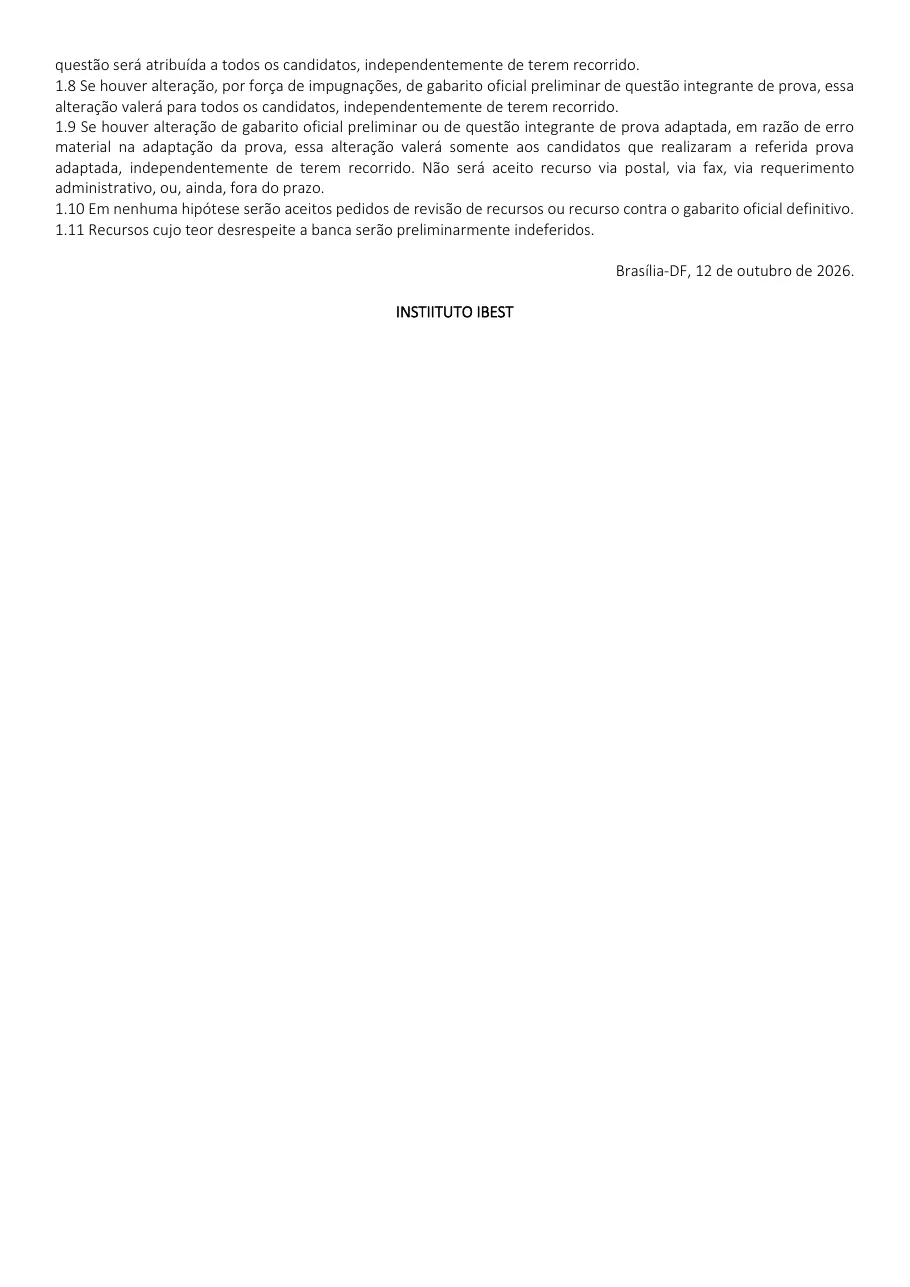 Página 2 do gabarito preliminar da banca Instituto Ibest
