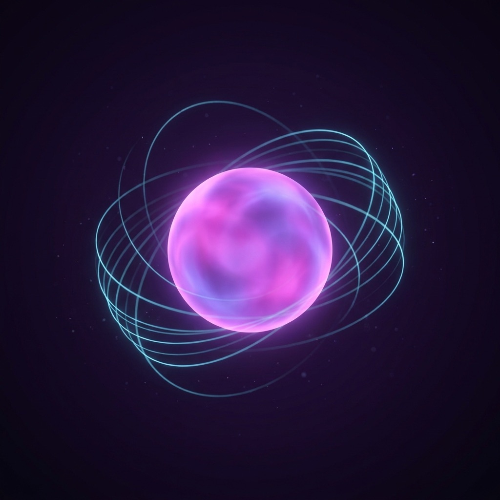 Representação abstrata do Rév, esfera de luz violeta com filamentos ciano
